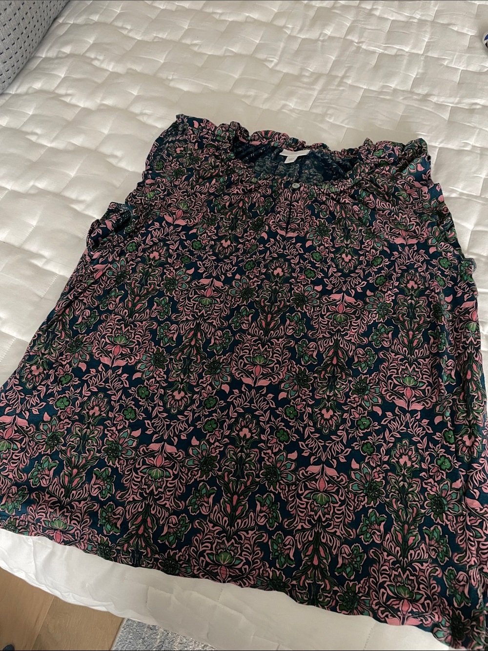 Womens Navy Floral Print blouse - Pink & Green Pattern